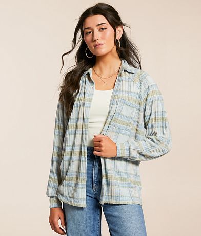 Modish Rebel Plaid Brushed Knit Shirt front view