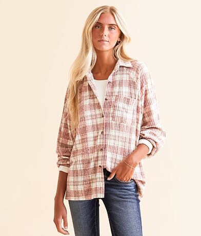 Modish Rebel Plaid Knit Shirt front view