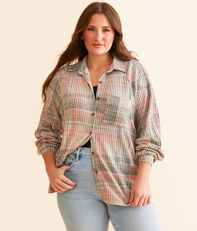 Modish Rebel Plaid Knit Shirt front view
