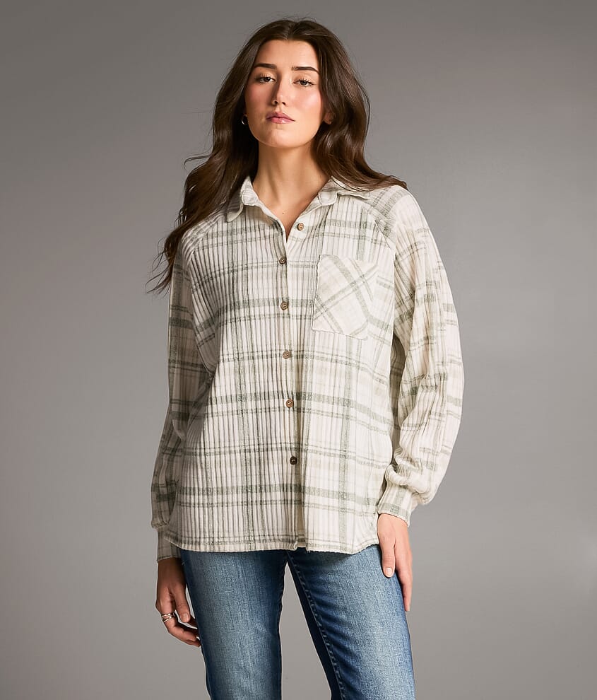 Brushed Plaid Knit Shirt