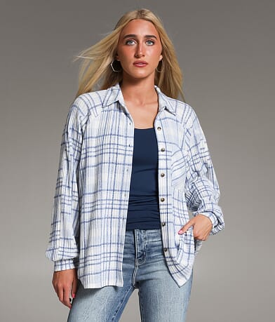 BKE Brushed Plaid Knit Shirt front view