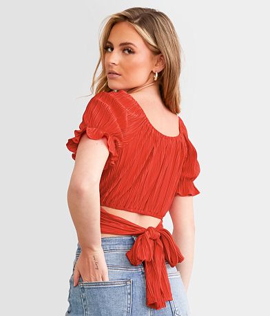 Willow & Root Pleated Wrap Top front view