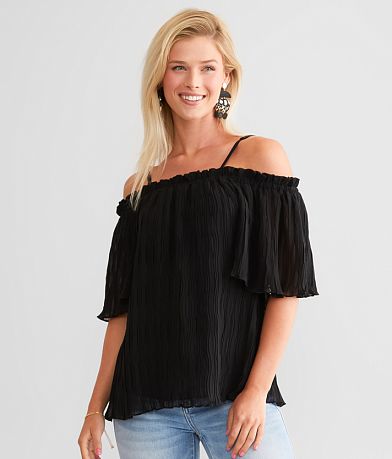 Daytrip Cold Shoulder Crinkle Top front view