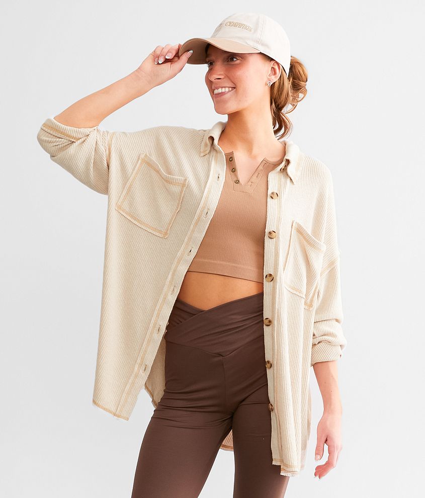 BKE Brushed Rib Knit Oversized Boyfriend Shirt - Women's