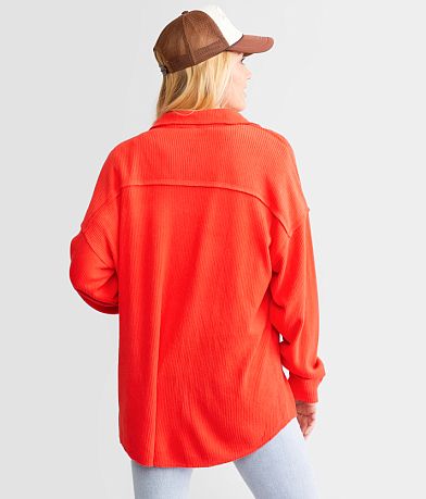BKE Brushed Rib Knit Oversized Boyfriend Shirt back view