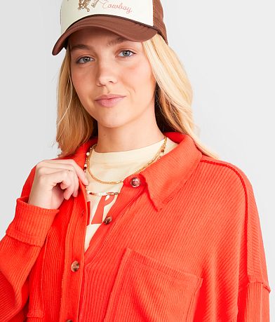 BKE Brushed Rib Knit Oversized Boyfriend Shirt misc detail 1 view