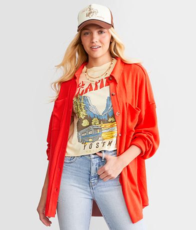 BKE Brushed Rib Knit Oversized Boyfriend Shirt front view
