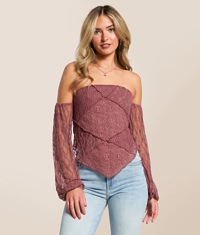 Willow & Root Off The Shoulder Lace Hanky Top front view