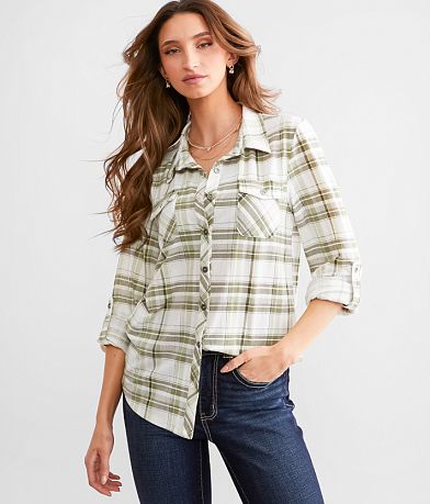 Modish Rebel Plaid Knit Shirt front view