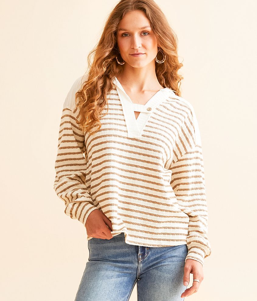 BKE Striped Knit Hoodie front view