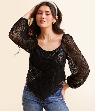 Willow & Root Sequin Lace Hanky Top front view