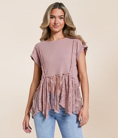 Daytrip Babydoll Peplum Lace Top front view
