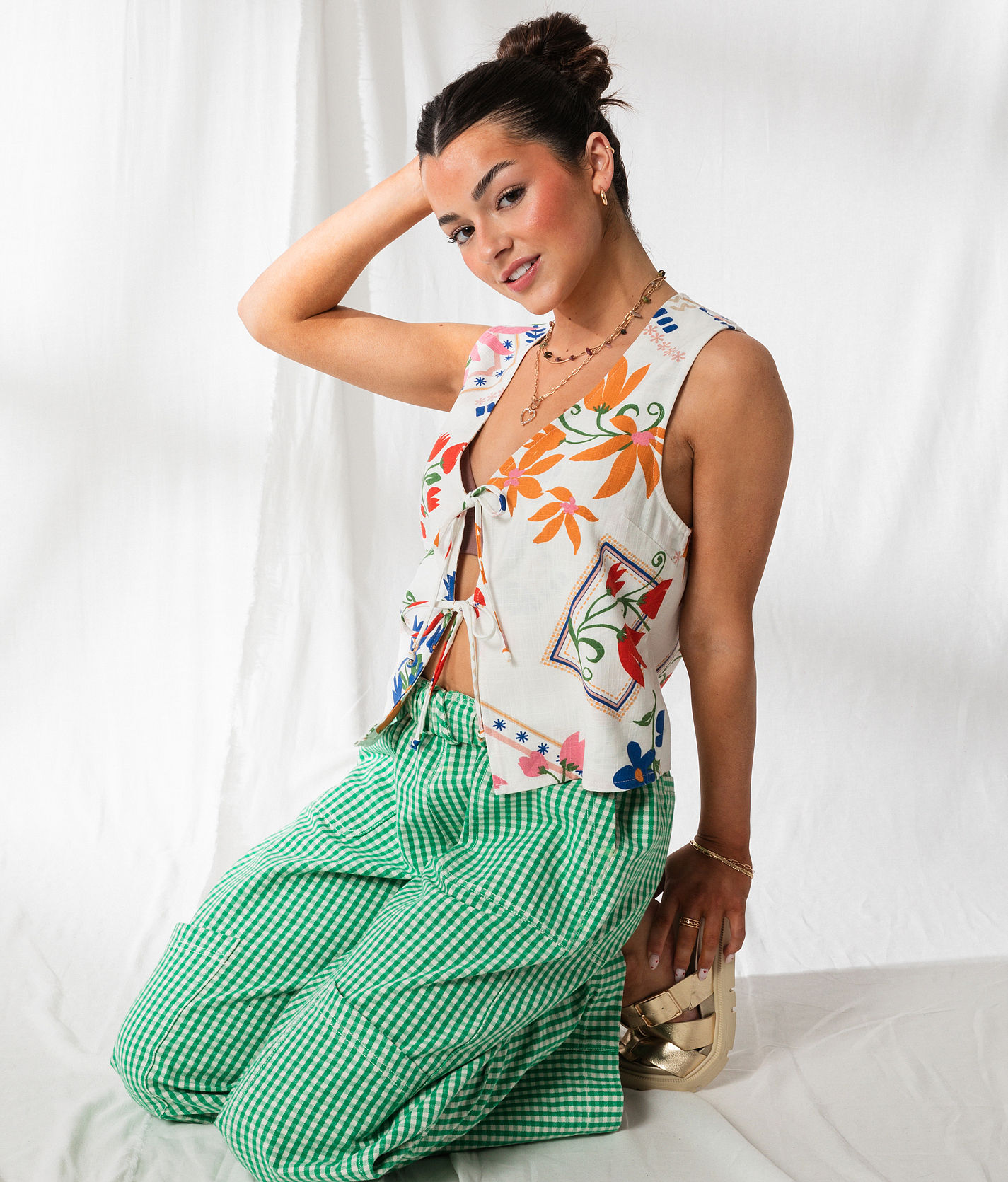 トップス Camiel Fortgens Yellow Flower Print Vest CAMIEL FORTGENS Yellow Flower Print Zip Vest