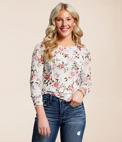 Willow & Root Floral Mesh Top front view