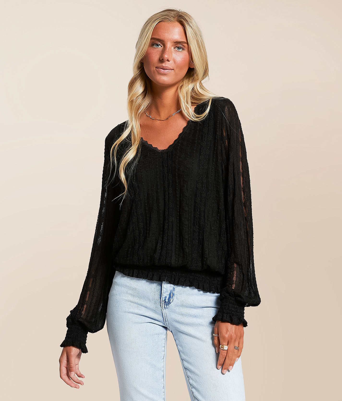 Daytrip Lace Double V-Neck Top - Women's Shirts & Blouses in Black