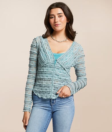 Willow & Root Sheer Lace Fitted Top front view