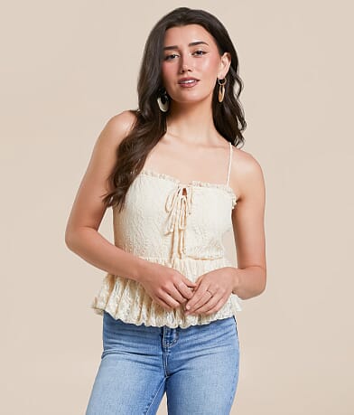 Willow & Root Lace Peplum Bubble Cropped Tank Top front view