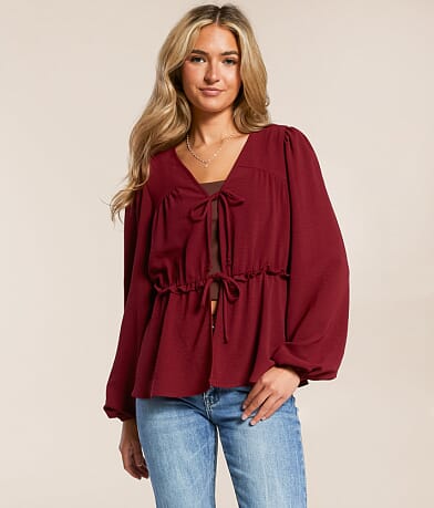 Daytrip Ruffle Front Tie Top front view