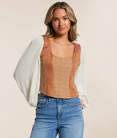 Willow & Root Faux Suede Cropped Top front view