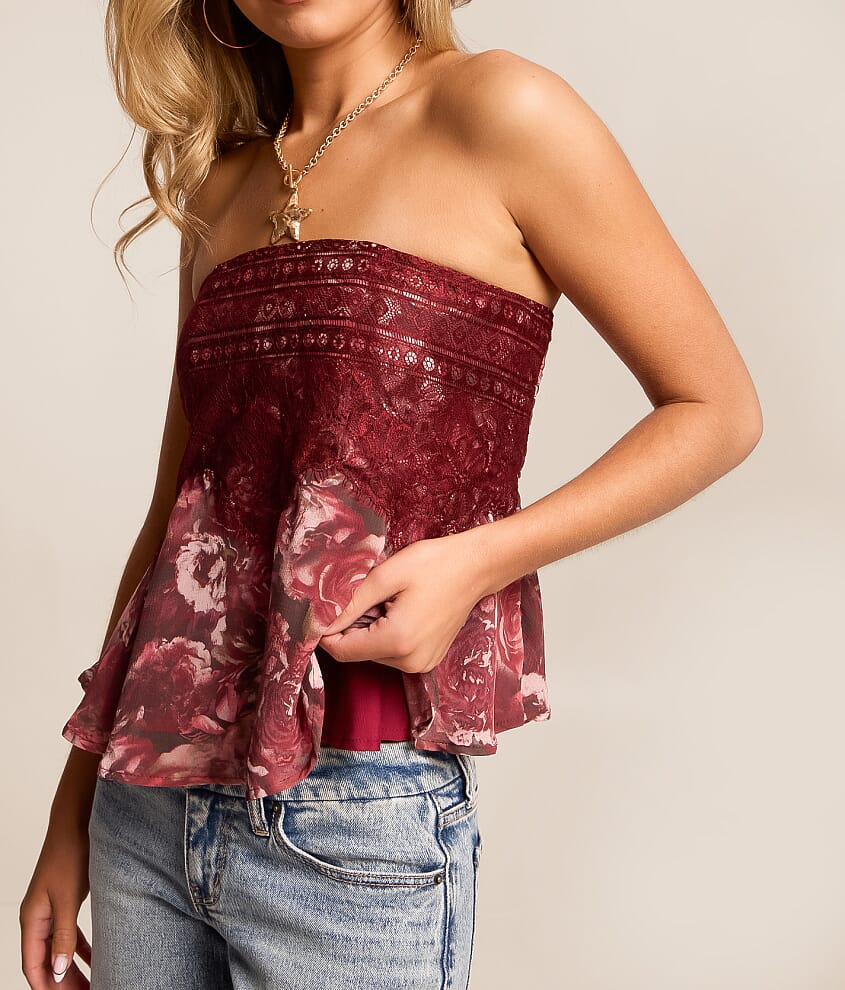 Eyelash Lace Overlay Tube Top