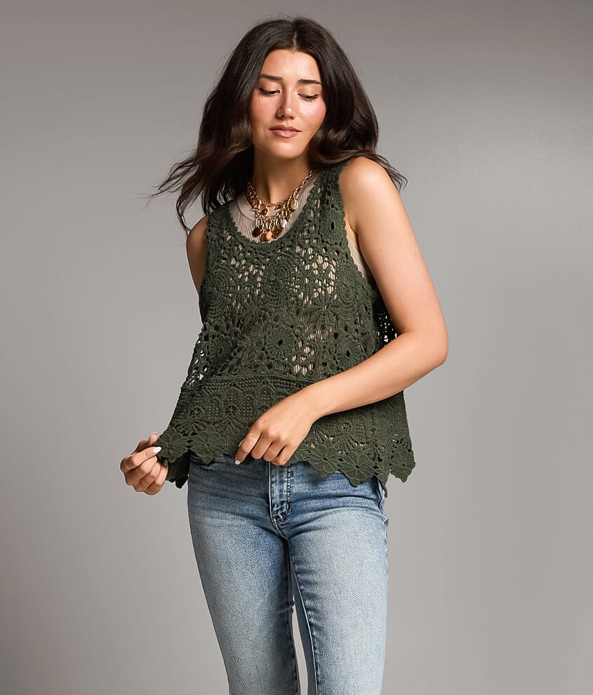 BKE Crochet Sweater Tank Top - Women's Tank Tops in Thyme | Buckle