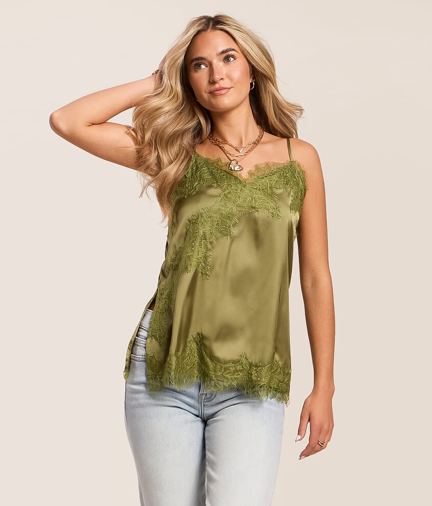 Satin Eyelash Lace Tank Top