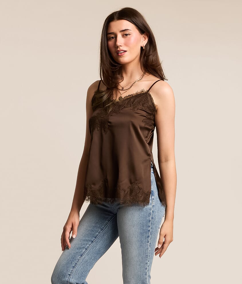 Satin Eyelash Lace Tank Top