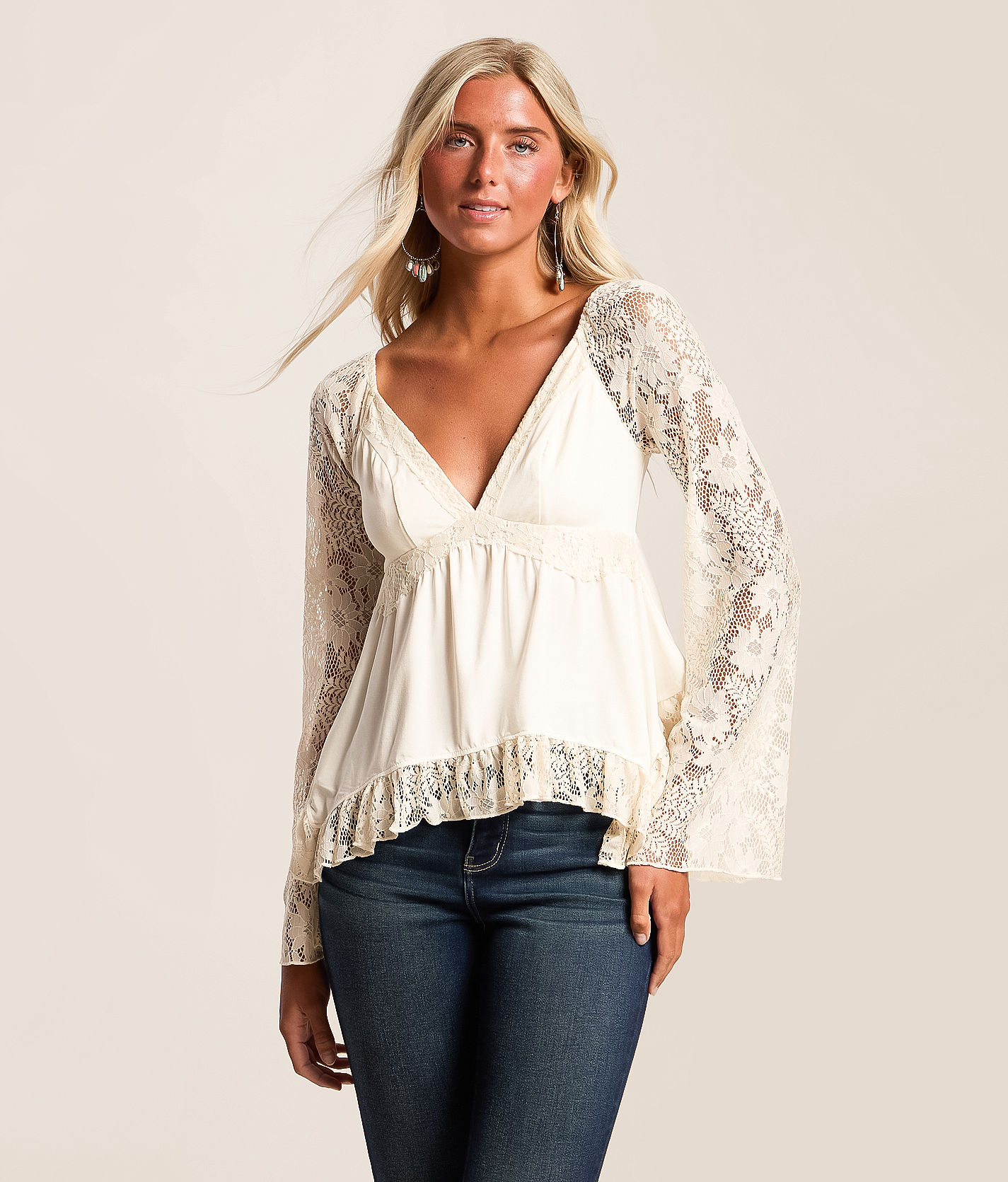 Willow & Root Ruffle Lace Peplum Top - Women's Shirts & Blouses in