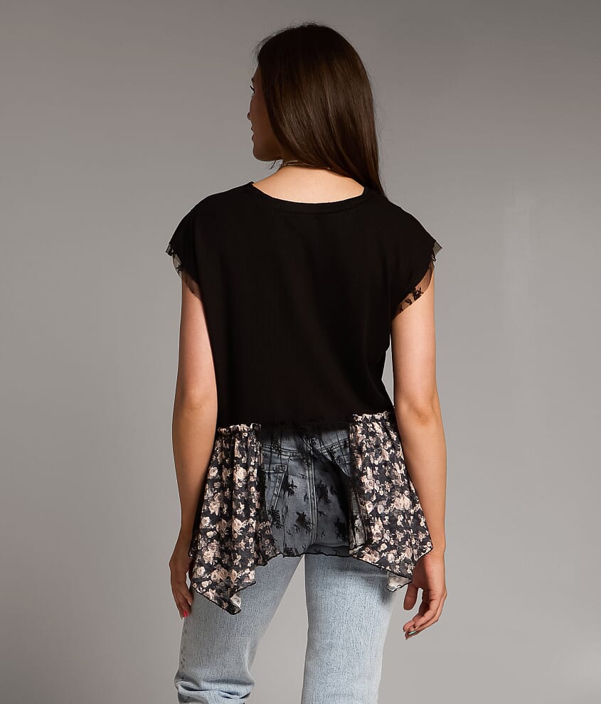 Pieced Floral Lace Henley