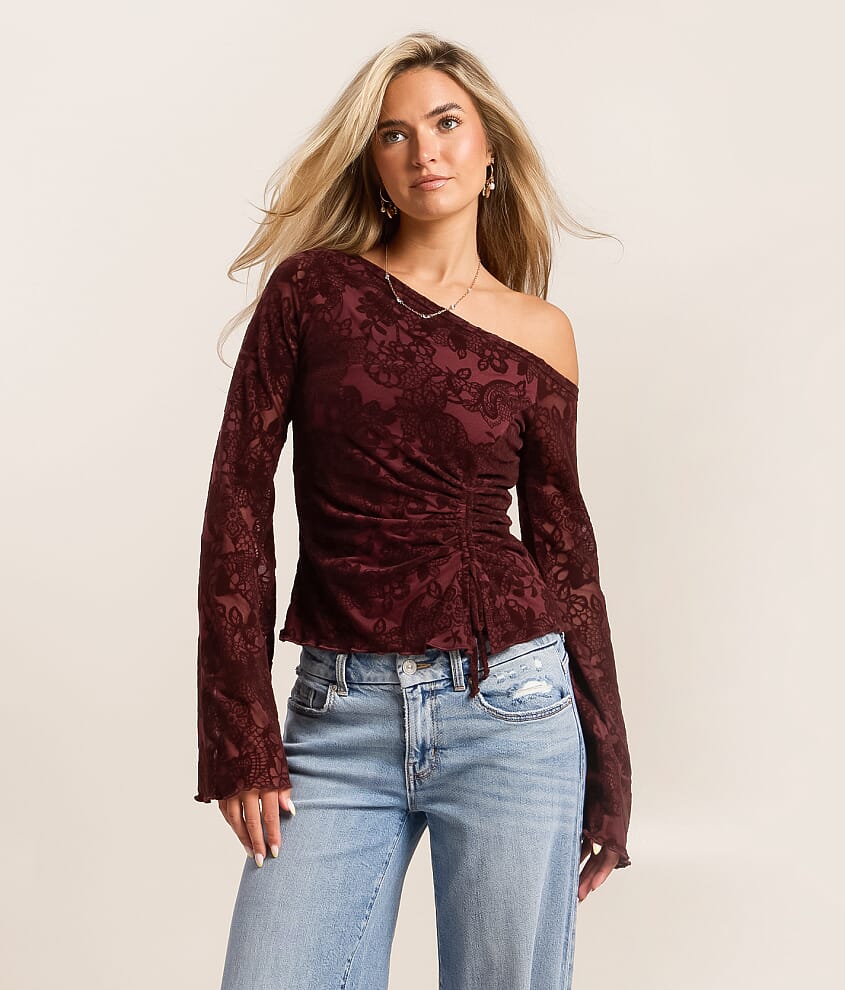 Flocked Floral Off The Shoulder Top