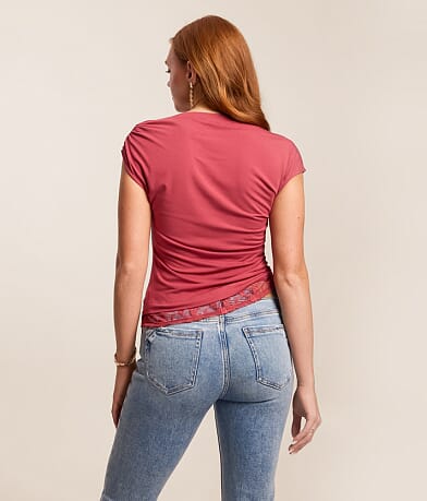 Off The Shoulder Lace Trim Top thumbnail 3