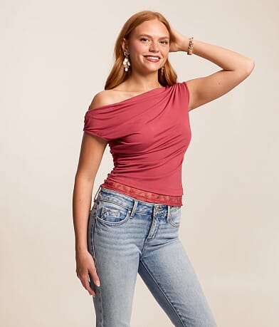 Off The Shoulder Lace Trim Top thumbnail 2