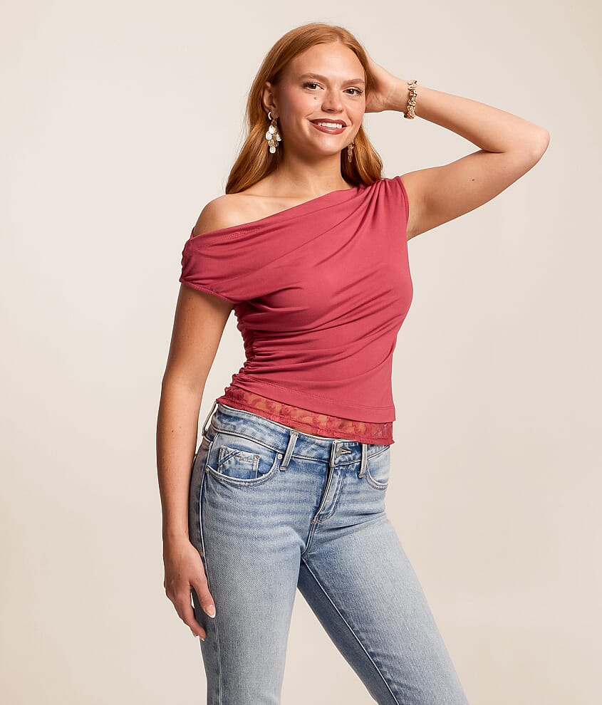 Off The Shoulder Lace Trim Top - thumbnail 2