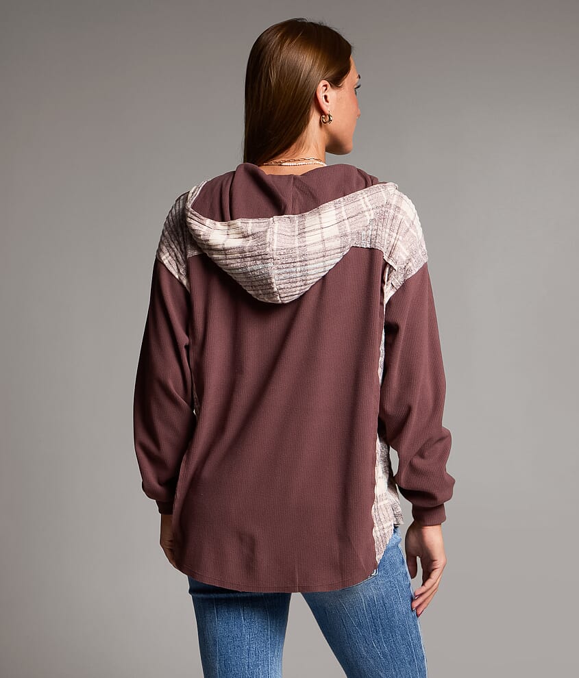 Brushed Rib Knit Hooded Shirt - thumbnail 3