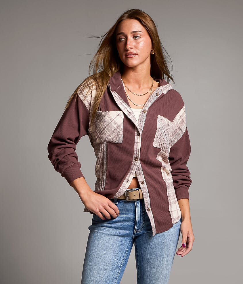 Brushed Rib Knit Hooded Shirt