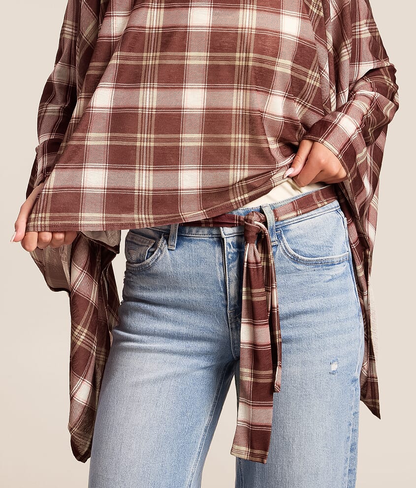 Plaid Poncho With Scarf