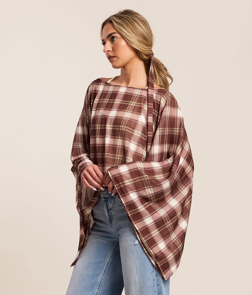 Plaid Poncho With Scarf