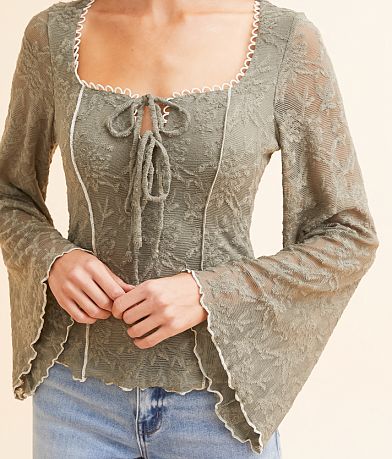 Willow &amp; Root Textured Front Tie Top misc detail 1 view
