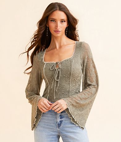 Willow & Root Textured Front Tie Top front view