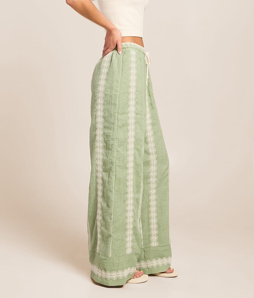Embroidered Eyelet Wide Leg Beach Pant
