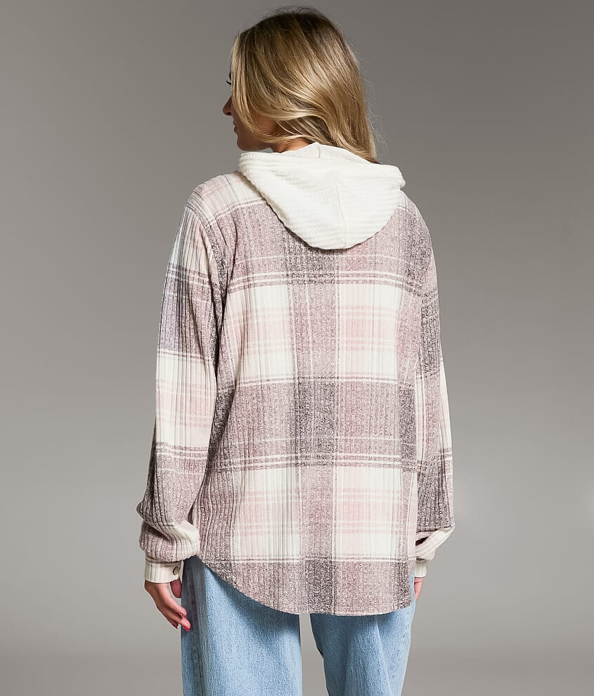 Plaid Knit Hooded Shirt