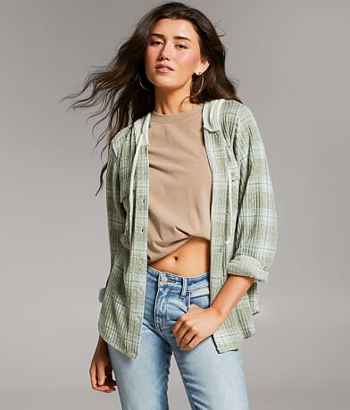 BKE Eased Plaid Hooded Shirt front view