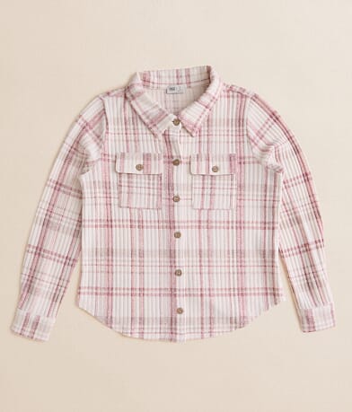 BKE Girls - Brushed Plaid Knit Shirt front view