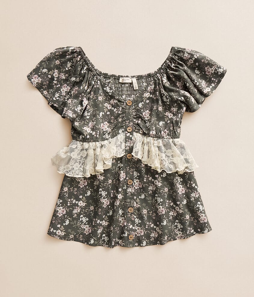 Girls - Ruffle Lace Floral Top