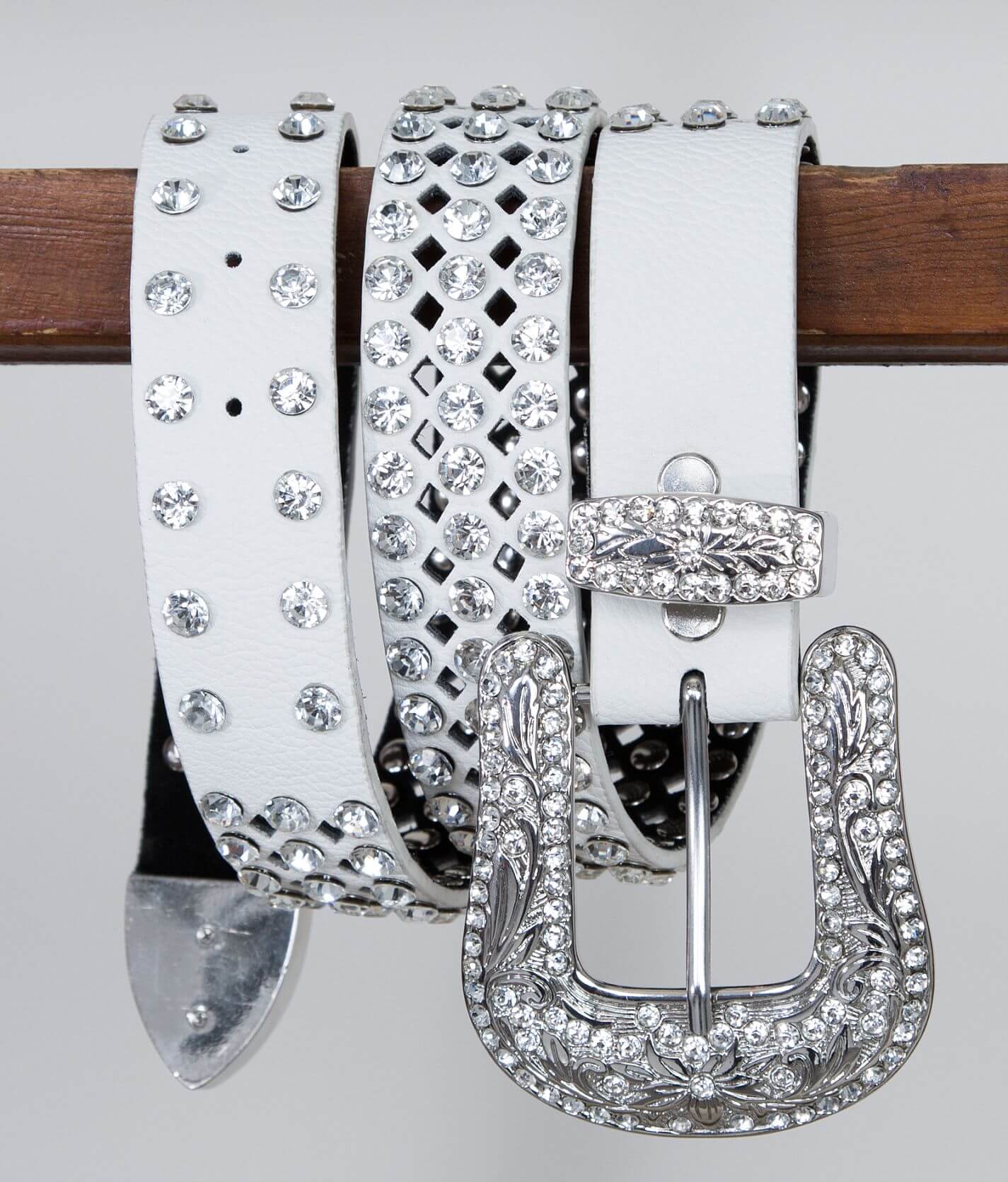 50127 Women Rhinestone Belt Fashion Western Cowgirl Bling Studded Design  Cross Concho Leather Belt 1-1/2(38mm) wide-White