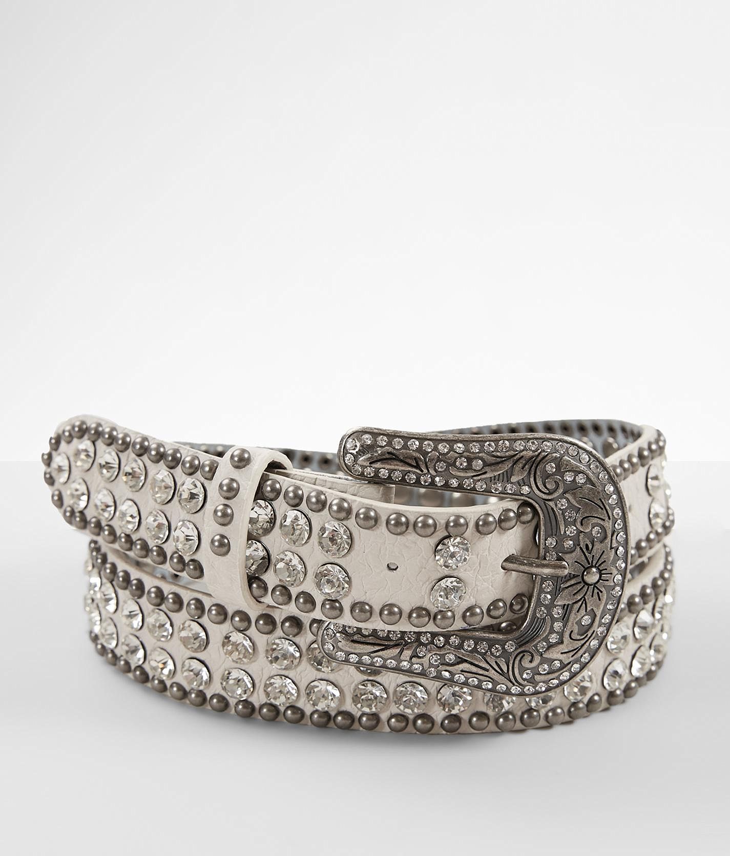 White Diamond Embossed Studded Belt