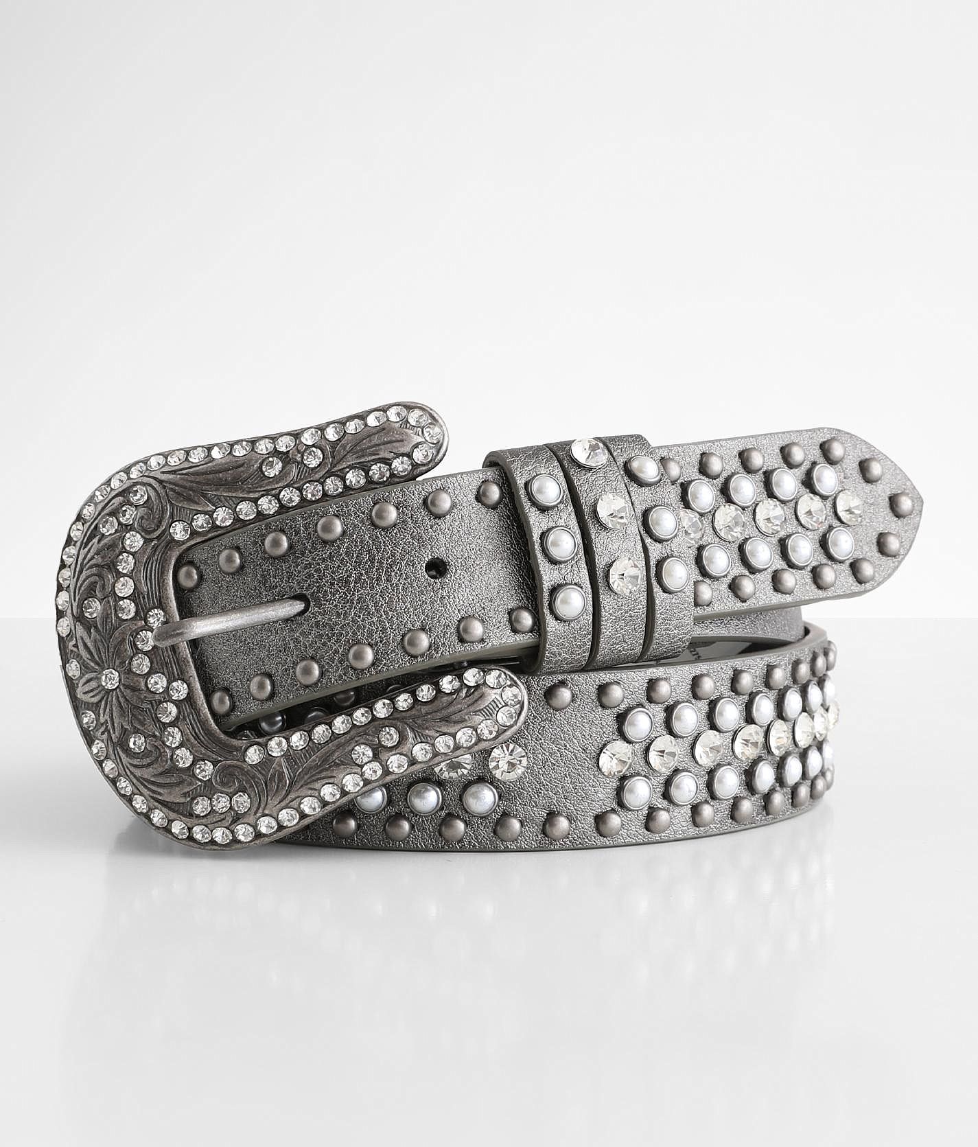 BKE Metallic Belt Women\'s Buckle | Leather Glitz - Belts Pewter in
