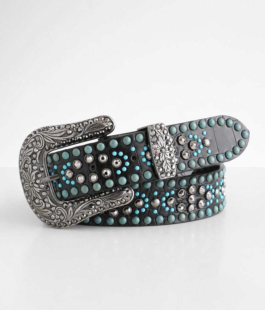 BKE Turquoise Glitz Western Leather Belt front view