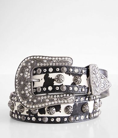 BKE Glitz Cow Print Fur Leather Belt front view