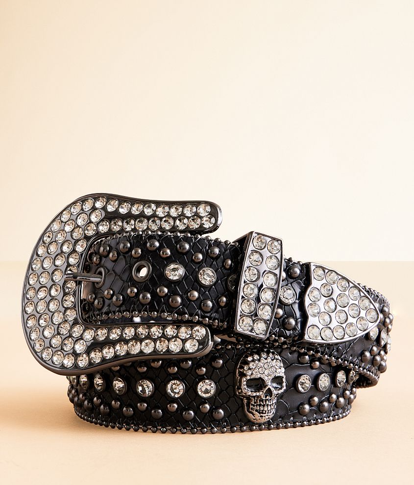 BKE Glitz Skull Leather Belt front view